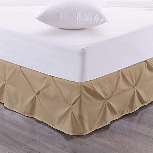  Pinch Pleated Split Corner Bed Skirt 100% Egyptian Cotton 600 Thread Count 15 Inch Drop Luxurious Decorative & Easy To Wash Wrinkle & Fade Resistant (King, White)