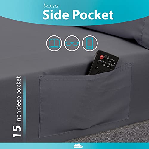  DREAMCARE Twin XL Sheets 4pcs XL Twin Sheet Set Twin XL Fitted Sheet Extra Long Twin SheetsSoft & Long Lasting 100% Fine Brushed Microfiber Polyester With Side Pocket, Gray