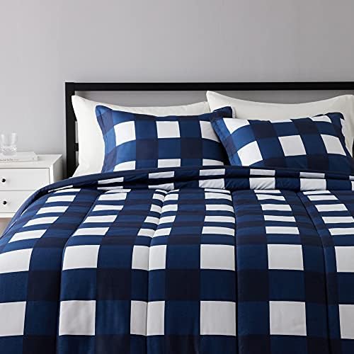  Amazon Basics Reversible Comforter Set, Twin / Twin XL, Blue Harbor Stripes, Microfiber, Ultra-Soft