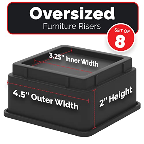  IPrimio Bed Risers - Square, 2 Inch Lift, Heavy Duty, 8 Pack, Up To 10000lbs - Bed Raising Blocks, Furniture Risers - Safe, Sturdy Bed Lifts For College Dorm Rooms, Couches, Tables, Desk Riser