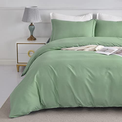 Duvet Cover Set King Size, Ultra Soft Washed Microfiber Duvet Covers, 3 Pieces Bedding Duvet Cover Sets(1 Duvet Cover, 2 Pillowcases) With Zipper Closure & Corner Ties (Light Green, King)