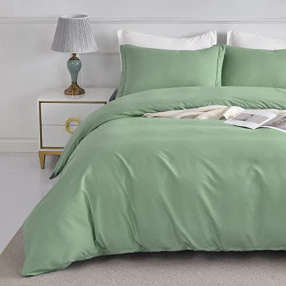  Duvet Cover Set King Size, Ultra Soft Washed Microfiber Duvet Covers, 3 Pieces Bedding Duvet Cover Sets(1 Duvet Cover, 2 Pillowcases) With Zipper Closure & Corner Ties (Light Green, King)