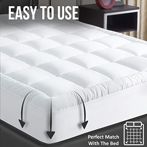  KOZZY Home Mattress Topper Full Extra Thick Cotton Elastic Deep Pocket, Fitted Mattress Pad, Machine Washable, Cooling Mattress Protector (White, 54x75 In)