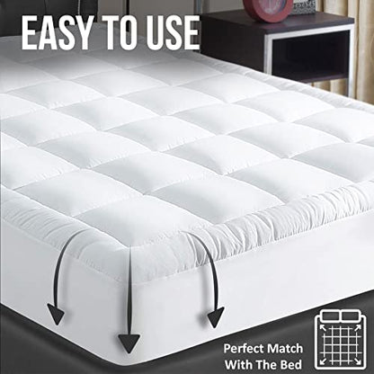  KOZZY Home Mattress Topper Full Extra Thick Cotton Elastic Deep Pocket, Fitted Mattress Pad, Machine Washable, Cooling Mattress Protector (White, 54x75 In)