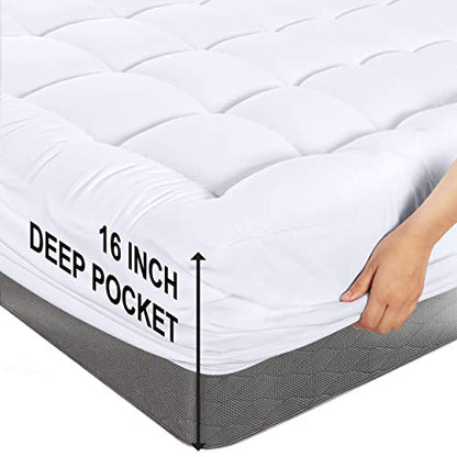  Utopia Bedding Quilted Fitted Premium Mattress Pad Queen Size - Pillow Top Mattress Topper - Elastic Fitted Fluffy Mattress Protector - Mattress Cover Stretches Up To 16 Inches Deep -Machine Washable