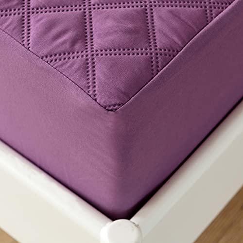  Jejeloiu Purple Quilted Mattress Pad, 100% Waterproof Breathable Twin Bedding Fitted Sheet Mattress Protector 14" Deep Pocket Cotton Snow Down Alternative Filling Mattress Cover (Twin,Purple)