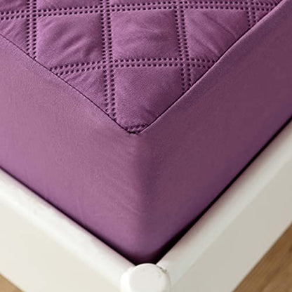  Jejeloiu Purple Quilted Mattress Pad, 100% Waterproof Breathable Twin Bedding Fitted Sheet Mattress Protector 14" Deep Pocket Cotton Snow Down Alternative Filling Mattress Cover (Twin,Purple)