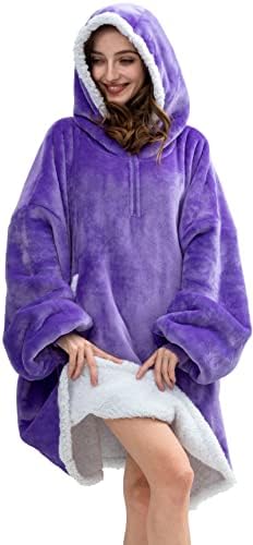  Oversized Wearable Blanket Hoodie For Adult, Thick Sherpa Sweatshirt With Elastic Sleeves And Giant Pockets Super Warm And Cozy Fuzzy Plush Fleece Blanket Jacket, Pink