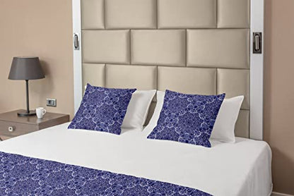  Ambesonne Mandala Bed Runner Set, Circular Pattern Floral And Modern Bohemian Swirling Artwork Print Art, Decorative Bedding Scarf And 2 Pillow Shams For Hotels Homes, King, Purple White