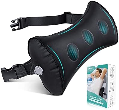  Inflatable Lumbar Pillow For Airplane Travel Lumbar Support Pillow For Car, Office Chair Back Support Office Chair Back Support For Reducing Lower Back Pain (Black)