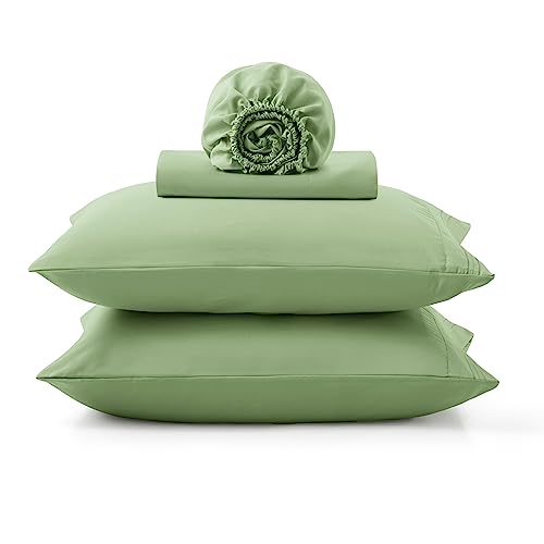  Vonty 4 Piece Queen Sheet Set - Luxury Brushed Microfiber Sheets, Sage Green Bed Sheets Set - 1200 Thread Count Sheets - Cooling And Wrinkle Resistant Bedding Sheets & Pillowcases With Deep Pocket