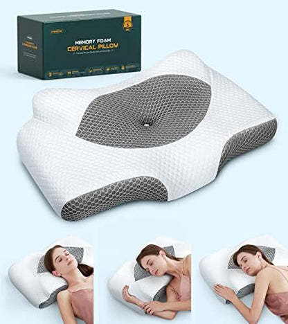  Famedio Adjustable Cervical Pillow For Neck Pain Relief, Hollow Contour Memory Foam Pillows Plus Support, Odorless Orthopedic Bed Pillows For Sleeping, Shoulder Pillow For Side Back Stomach Sleeper