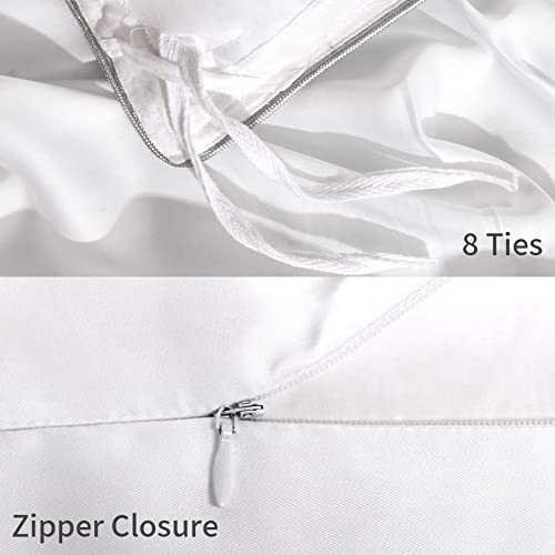  NEXHOME PRO 100% Organic Bamboo Duvet Cover Set King - Lightweight Summer Cooling Comforter Cover For Hot Sleepers 104"x90" 3pcs Breathable White Bedding With Corner Ties,Zipper Closure, No Insert