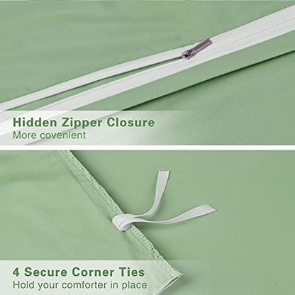  Duvet Cover Set King Size, Ultra Soft Washed Microfiber Duvet Covers, 3 Pieces Bedding Duvet Cover Sets(1 Duvet Cover, 2 Pillowcases) With Zipper Closure & Corner Ties (Light Green, King)