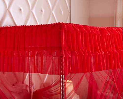  Mengersi Princess 4 Corners Post Bed Canopy Bed Curtains (Queen, Red)