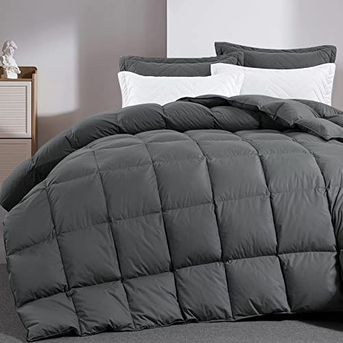  120x120 Oversized King Down And Feather Comforter, 50% Down 500+ Fill Power Grey Duvet Insert With 100% Cotton Cover, Fluffy Extra Large Comforter With Corner Tabs