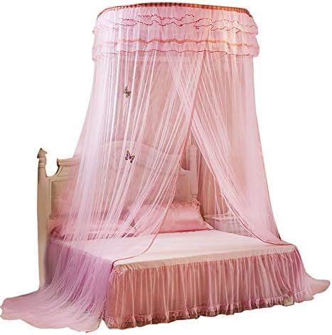  Breathable Round Mosquito Net Canopy Lace Princess Style Bed Curtain Netting For Camping Or Bedroom(Beige)