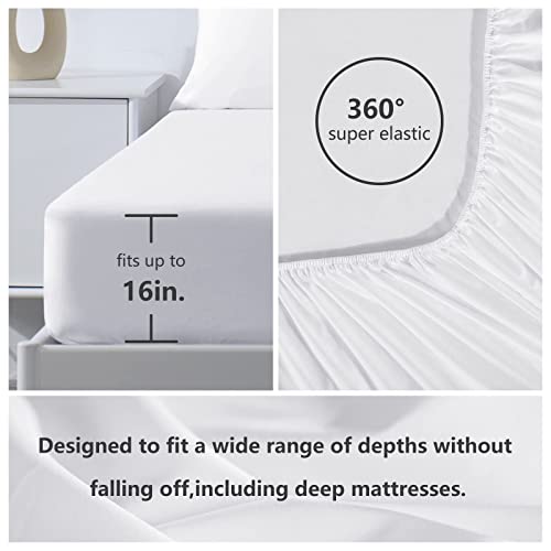  Queen Bed Sheets Set 1800 Series 4-Piece Embroidered Double Brushed Microfiber Sheets 16" Deep Pocket Hotel Soft Luxury Bedding Sheet Set, Wrinkle Resistant, White