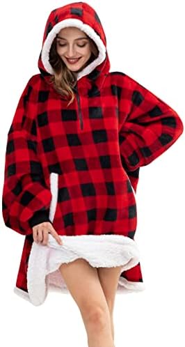  Oversized Wearable Blanket Hoodie For Adult, Thick Sherpa Sweatshirt With Elastic Sleeves And Giant Pockets Super Warm And Cozy Fuzzy Plush Fleece Blanket Jacket, Pink