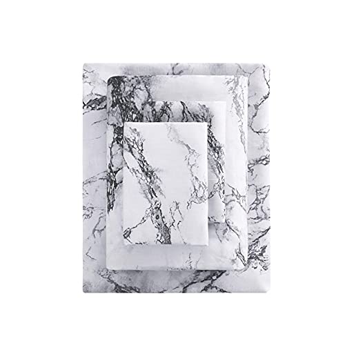  - Marble Sheet Set, Black White And Gray Grey Modern Pattern Printed, Soft Microfiber Bedding (4pcs, Queen Size)