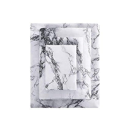  - Marble Sheet Set, Black White And Gray Grey Modern Pattern Printed, Soft Microfiber Bedding (4pcs, Queen Size)