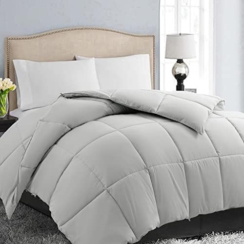  All Season Queen Size Soft Quilted Down Alternative Comforter Reversible Duvet Insert With Corner Tabs,Winter Summer Warm Fluffy,White,88x88 Inches