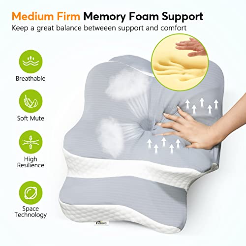  Voovc Cervical Neck Pillow, Memory Foam Pillows For Pain Relief Sleeping, Ergonomic Contour Orthopedic Support Pillows For Sleeping, Neck Shoulder Pain, Back Side Sleepers - VM1