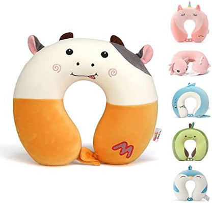  Niuniu Daddy Kids Travel Pillow For Airplane, Car, Recline - Neck Chin Support For Resting - Stops Head From Flopping Forward - Soft Memory Foam Insert And Cute Pink Unicorn Animal Plush Pillow Cover