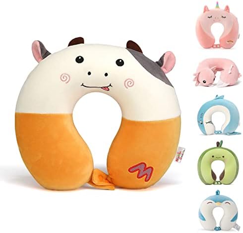  Niuniu Daddy Neck Pillow For Kids, Teens - Travel Accessories For Airplane, Car, Recline - Neck, Chin, Head Support - 100% Pure Memory Foam Insert And Cute Avocado Plush Travel Pillow Cover - Washable