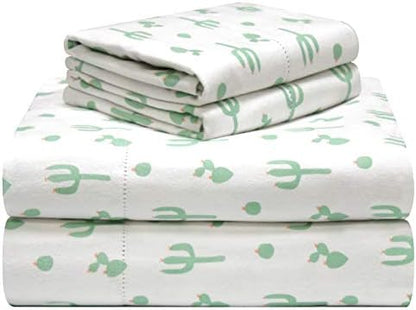  Pointehaven 180 GSM Velvet Feel Luxury 100% Cotton Printed Flannel Sheet Set,4PCS, Queen, Cats - Warm & Cozy - Pre-Shrunk -Deep Pockets - Elastic All Around-Comfy Double Brushed -