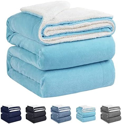  Sherpa Fleece Bed Blankets,Queen Size Super Soft And Warm,Thick Plush Cozy Fuzzy Luxurious Double Reversible Winter Throw,Couch Velvet Blanket,Royal Blue 90inch X 90inch