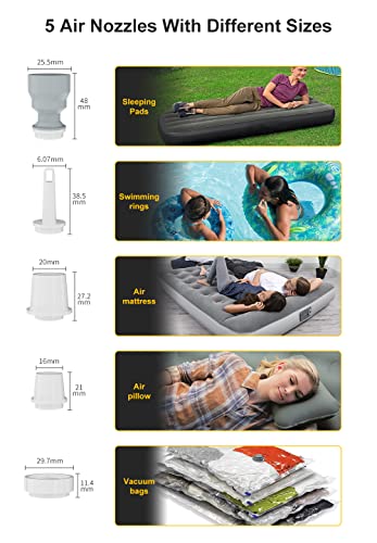  Electric Air Pump + Camping Lantern, 6 Nozzles Mini Air Pump For Inflatables, 2000MAh Rechargeable Battery Multifunctional Quick-Fill Inflate Deflate For Air Mattress Pool Floats Swimming Ring