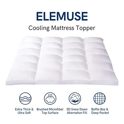  ELEMUSE Twin XL Cooling Mattress Topper For College Dorm, Thick Extra Long Twin Mattress Pad Cover For Back Pain, Plush Soft Pillowtop With Elastic Deep Pocket, Overfilled Down Alternative Filling