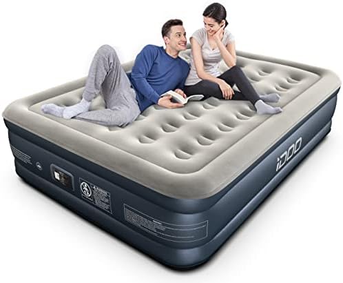  IDOO Air Mattress With Built In Pump, Queen Inflatable Mattress Blow Up Mattress Airbed For Camping & Guest, Colchon Inflable - Self Inflating, Foldable, Portable & Comfortable, 18" Raised