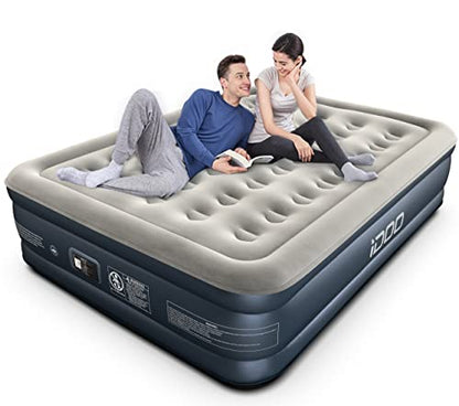  IDOO Air Mattress With Built In Pump, Queen Inflatable Mattress Blow Up Mattress Airbed For Camping & Guest, Colchon Inflable - Self Inflating, Foldable, Portable & Comfortable, 18" Raised