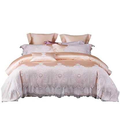  LEIGE Bedding Four-Piece Set Of 140 Lace Lace Tribute Satin Duvet Cover Jade (Color : D, Size : 220 * 240cm)