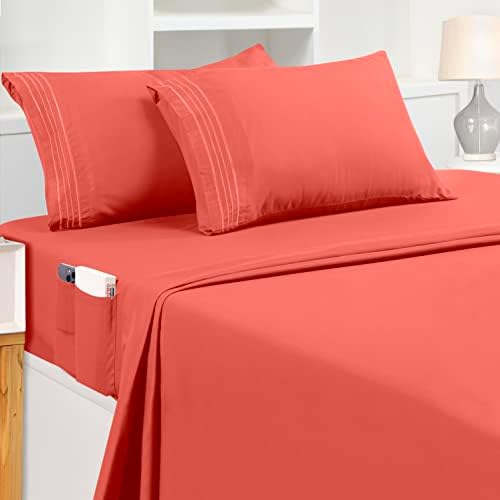  Queen Sheet Set – Soft Microfiber 4 Piece Luxury Bed Sheets With Deep Pockets - Embroidered Pillow Cases - Side Storage Pocket Fitted Sheet - Flat Sheet (Grey)