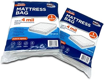  Ro Movers Supplies 1 Pack Queen Size Mattress Bag For Moving And Storage – 4 Mil Reusable Plastic Cover - Tear And Puncture Resistant - Non-Slip Grip - Queen Bed Mattress Cover