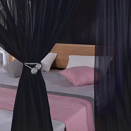  SCMTY Elegant Luxury 4 Corner Post Mosquito Net With Dustproof Top Cover For Adult Teen Girls Toddlers Girls Crib Bed Bedroom Decoration; Bed Canopy For Twin/Full/Queen/King Size Bed (Black, Queen)