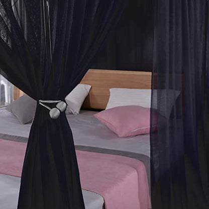  SCMTY Elegant Luxury 4 Corner Post Mosquito Net With Dustproof Top Cover For Adult Teen Girls Toddlers Girls Crib Bed Bedroom Decoration; Bed Canopy For Twin/Full/Queen/King Size Bed (Black, Queen)