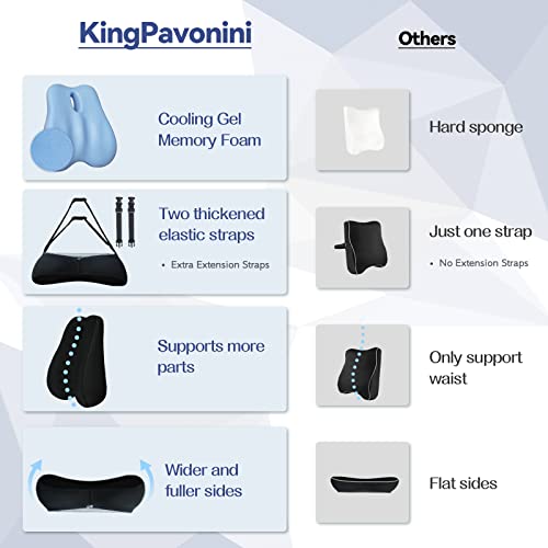  Lumbar Support Pillow For Office Chair, Cooling Memory Foam Lumbar Pillow For Back Pain Relief, Ergonomic Back Support Pillow With Dual Extension Straps For Car, Couch, Recliner, Gaming Chair, Black