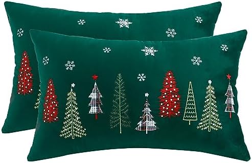  Tosleo Christmas Tree Throw Pillow Covers 16x16 Inch Pack Of 2 Christmas Decoration Forest Green Embroideried Throw Pillow Covers For Christmas Party Bed Sofa Cushion Car