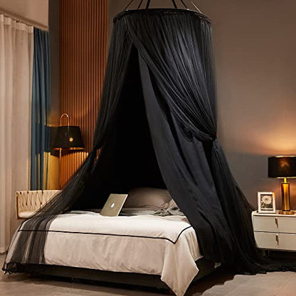  Padiouxs Luxurious Canopy Bed Curtains For Girls, Adults,Children Double Layers Princess Bed Canopy- Round Dome Lace Princess Mosquito Bedding Net For Twin Full Queen King Size(Black)