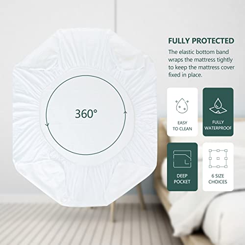  100% Waterproof Mattress Protector, Full Breathable & Soft Mattress Cover, Fitted Bed Protector Stretch Up To 21", Deep Pocket Design Bed Protector