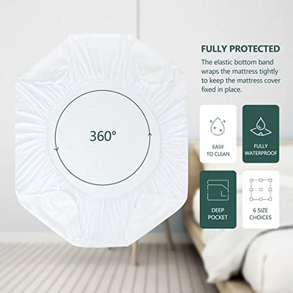  100% Waterproof Mattress Protector, Full Breathable & Soft Mattress Cover, Fitted Bed Protector Stretch Up To 21", Deep Pocket Design Bed Protector