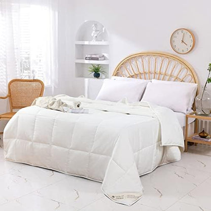  Wool Comforter Queen Size, Excellent Curl Wool Fill Duvet From Australia Temperature Regulation, 100% Natural Wool Quilt Washable All-Season Soft Noiseless Microfiber Shell (Gray, 90"x90")