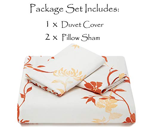  Rust Orange Floral Duvet Comforter Cover Bedding Set Queen Size - Floral Print 3-Piece Set Lightweight Elegant Aesthetic Microfiber Bedcover - Soft Machine Wash Breathable Stain Resistant