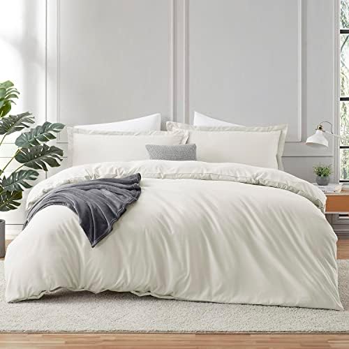  Hearth & Harbor White Duvet Cover Queen Size - 3 Piece Queen Duvet Cover Set, Soft Double Brushed Queen Size Duvet Covers With Button Closure, 1 Duvet Cover 90x90 Inches And 2 Pillow Shams
