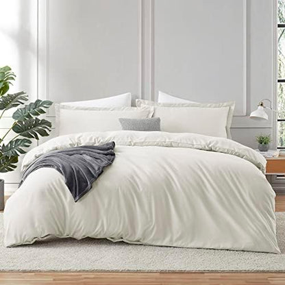  Hearth & Harbor White Duvet Cover Queen Size - 3 Piece Queen Duvet Cover Set, Soft Double Brushed Queen Size Duvet Covers With Button Closure, 1 Duvet Cover 90x90 Inches And 2 Pillow Shams