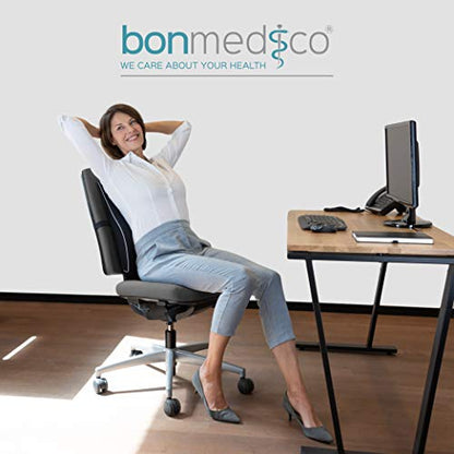  Bonmedico Back Support Pillow - Car Seat, Desk And Office Chair Cushion For Posture And Lumbar Support - Ergonomic, Memory Foam Lower Back Pillows - Black - Standard